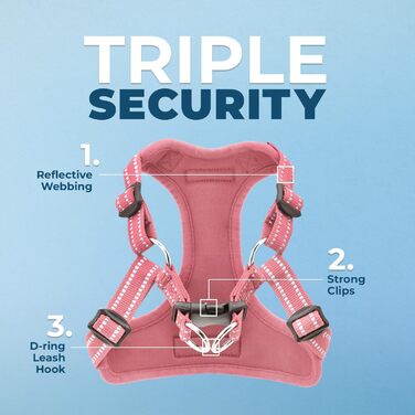 Шлейка для собак Voyager регульована з світловідбиваючими смугами Best Pet Supplies - міцна повна жилетка без натягу з кільцем для повідка, дихаюча, рожева, розмір XS (Обхват грудей: 13-16 дюймів)