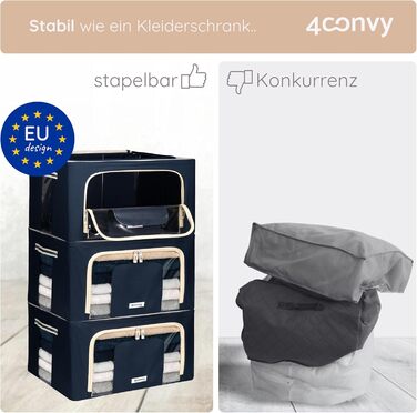 Складана коробка для зберігання одягу 4CONVY з блискавкою та металевим каркасом (3x24L, блакитна) – [2024, покращений матеріал]