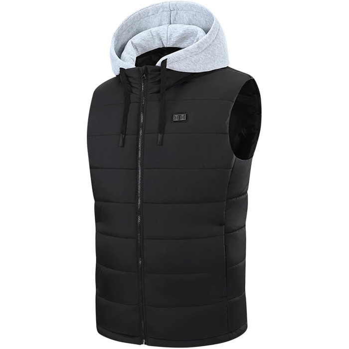 Електрична гріюча жилетка з капюшоном для чоловіків. 15 зон обігріву, USB, степване утеплення, зимова жилетка-куртка, сірий колір, розмір M