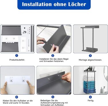 Тримач для рушників без свердління, висувний, сірий. Висувна полиця для рушників, кріпиться на клей, для ванної кімнати, 38-75 см