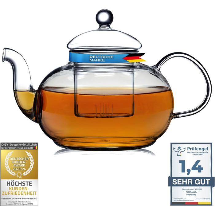 Скляний чайник Dimono з фільтром для заварювання чаю, об'єм 1500 мл, ручна робота