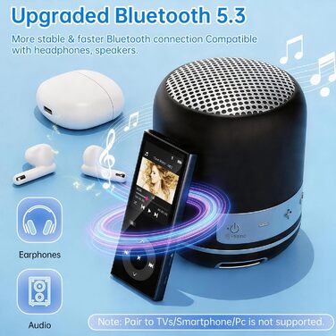 MP3 плеєр з Bluetooth 5.3 та динаміком, 90 ГБ пам'яті, 2.4