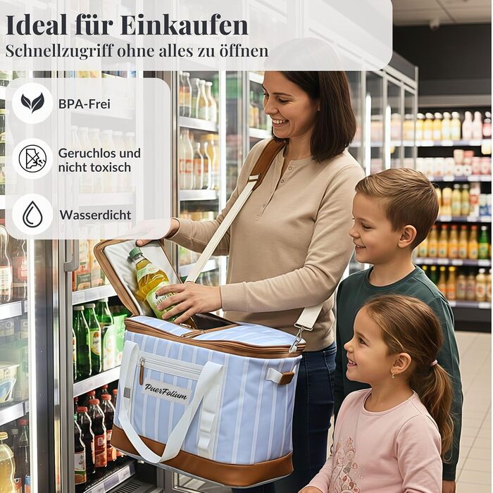 Велика сумка-холодильник 45L XXL блакитна для пікніка, пляжу, авто, кемпінгу, відпочинку на природі