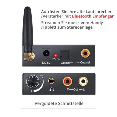 Bluetooth аудіоприймач PROZOR DAC: перетворювач з оптичним входом, Aux/RCA, регулювання гучності