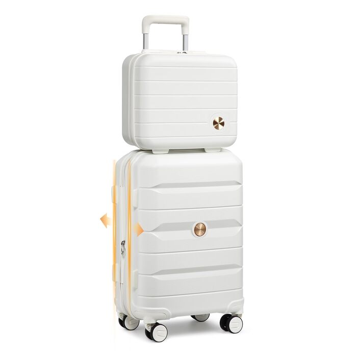 Валіза-тележка Sea Choice з жорстким корпусом, розширювана, ручна поклажа, 55 см, білий колір, з TSA замком та 360° колесами