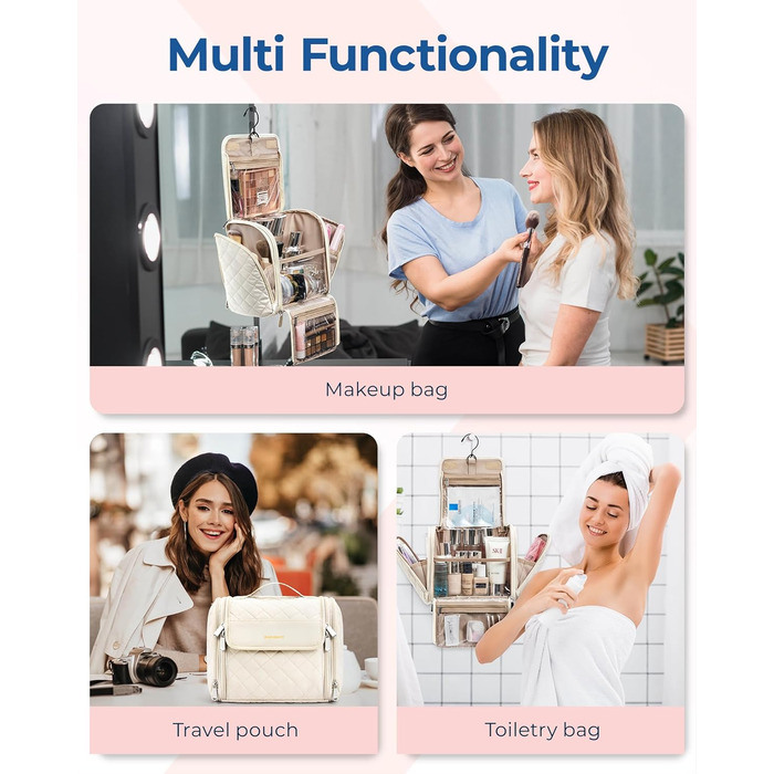 Органайзер для косметики BAGSMART, велика косметичка для жінок, сумочка для туалетних речей, настінна сумочка, косметичка, валізка для косметики (Бежевий)