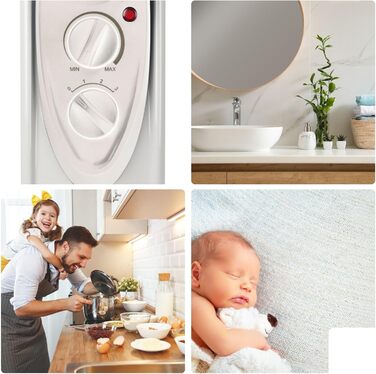 Масляний радіатор Perel 2500W з 11 ребрами, 3 режими, термостат, колеса, захист від перегріву та перекидання, тихий та енергоефективний для великих приміщень до 30 м²