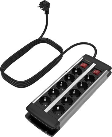 Мережевий фільтр Ucomen 10-фазний з USB та захистом від перенапруги (3680W 16A) для комп'ютерних столів, 20W USB-A та USB-C, кабель 1.5м