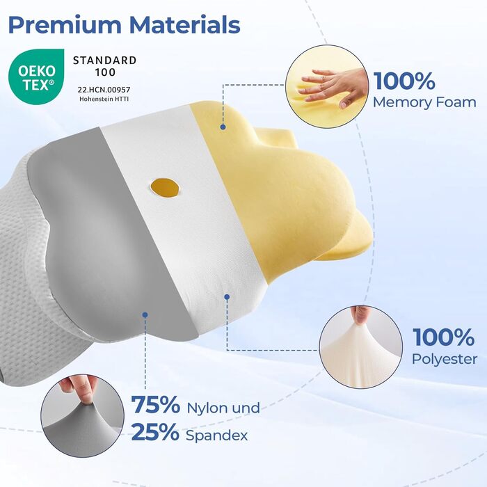 Ортопедична подушка Uniency для шиї з Memory Foam - підтримка шиї та полегшення болю в шиї та плечах. Підходить для сну на боці, спині та животі (66 x 40 x 14 см, сіра)