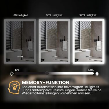 Дзеркало для ванної кімнати AQUABATOS з підсвічуванням 100x70 см LED, антизапар, сенсорне керування, 3 кольори світла, регулювання яскравості