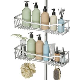 Двомісна поличка для душу без свердління, нержавіюча сталь 304, велика місткість, для стійок 18-25 мм, срібна