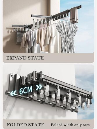 Настінна сушилка для білизни Hggzeg, розсувна, поворотна на 360°, з гачками, для балкона, ванної кімнати, пральні (свинцево-сірий)