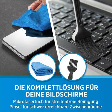 PRINOX Набір для чищення екранів 250 мл: засіб + мікрофібра + пензлик для мобільних, ноутбуків, телевізорів (LCD, LED, OLED, QLED, TFT) від жиру та відбитків пальців
