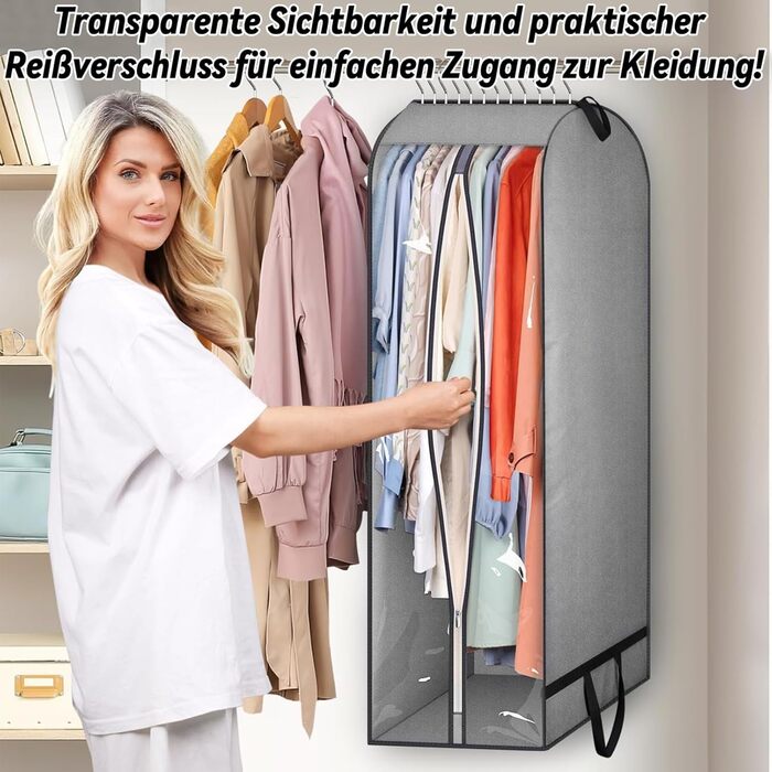 Чохли для одягу, 2 шт. - сірі, 110x60x25 см, з блискавкою. Захист від пилу та комах. Ідеально для зберігання та подорожей