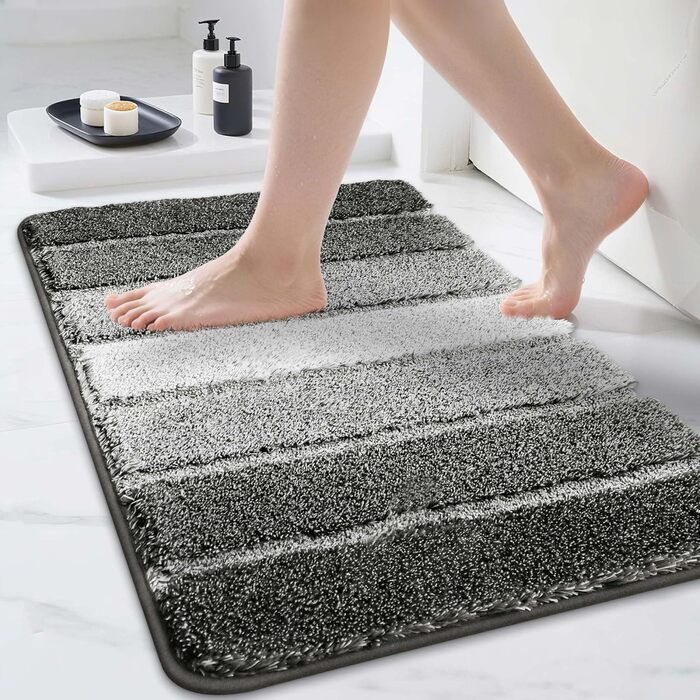 Килимок для ванної кімнати COSY HOMEER 40 x 60 см, м'який, нековзний, миючий, для душу та ванної кімнати (Темно-сірий)