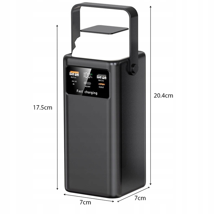 Повербанк 50000 mAh чорний, USB-C 66W, з кабелями та ліхтариком