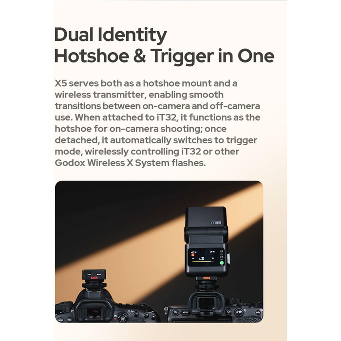 Godox iT32 TTL міні-спалаху для камер Sony з X5-S передавачем, 2.4G HSS 1/8000s, сумісний з Sony ZV-E10 a7IV a9III a6400 a6700 a7III a7CII a6000 a7C a6100 a7SIII ZV-E10 II a6500 RX10