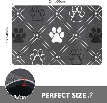 Килимок для тварин, надпоглинувач, для собак та котів, з неслизькою гумовою основою, швидковисихаючий, миючий, 40 x 60 см, 2 пари малюнків лап, чистий (в клітинку)