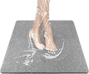 Bylphy Non-Slip Shower Mat, Anti-Slip Bathtub Mat with Massage Effect, PVC Loofah Shower Mat, Quick-Drying Bath Mat for Bathtub and Wet Areas (Grey - Square, 80 x 80 cm) Grey 80 x 80 cm