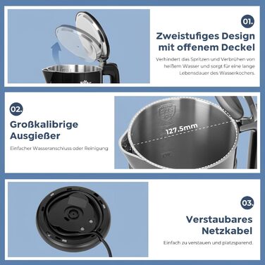 Електричний чайник Bear 1.7L з регулюванням температури, нержавіюча сталь, захист від сухого кип'яття, BPA Free