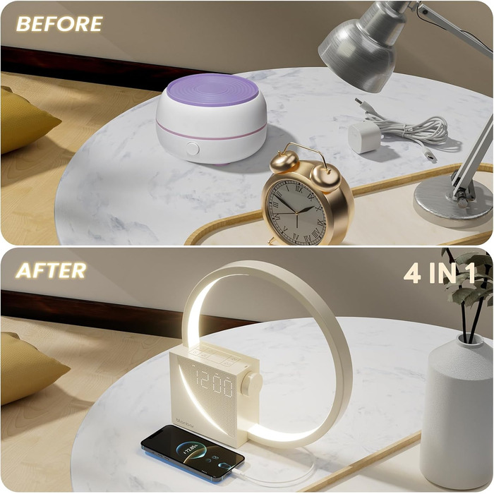 Нічна лампа Blonbar 10W з USB-зарядкою, будильник-світло, сенсорне керування, регулювання яскравості, нічник для дітей та дорослих, 3 режими, для спальні та вітальні (мінімалістичний дизайн)