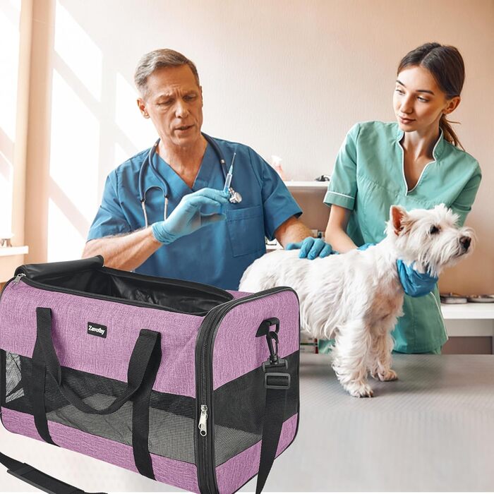 Транспортна сумка для котів та собак Zavothy, дихаюча та легка, з регульованим плечовим ременем, знімний м'який матрац (фіолетовий, L)