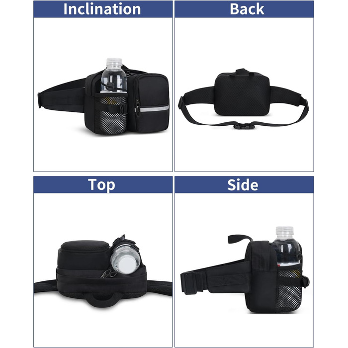 Чоловіча та жіноча поясна сумка-рюкзак на пояс, чорна. Водовідштовхуюча, для подорожей, спорту, бігу та активного відпочинку.