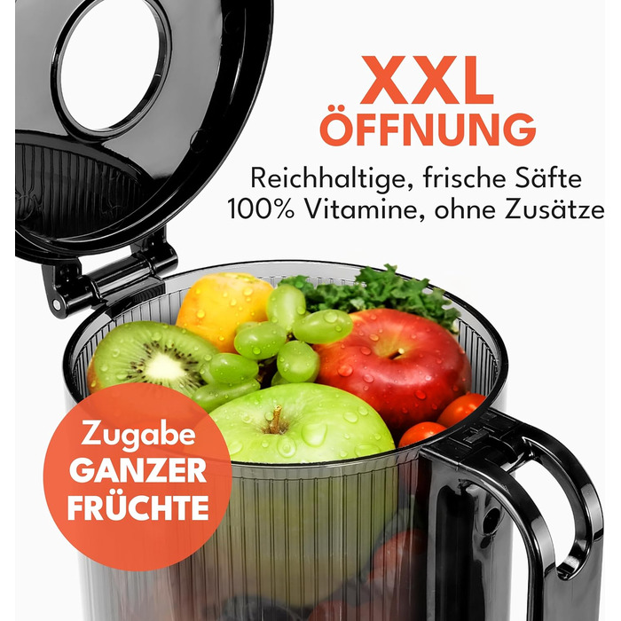 Електричний соковитискач LEBENLANG Slow Juicer з рецептами та великим соковидом 135 мм | Для фруктів, овочів, 100% BPA-Free | Мастикуючий соковитискач