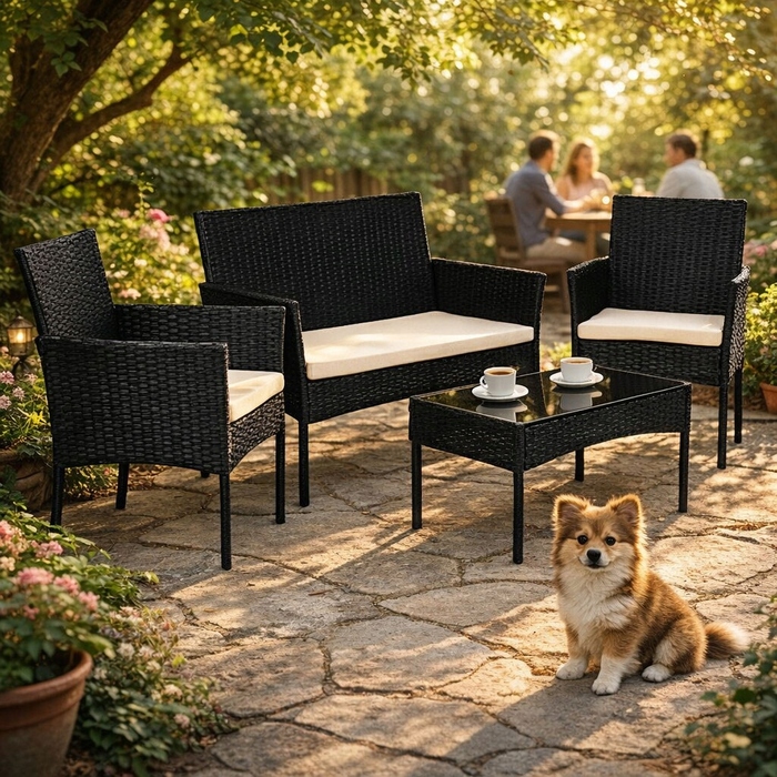 Комплект садових меблів із техноротанга MultiGarden, чорний, 4 предмети