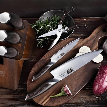 8-Piece Stainless Steel Knife Set with Wooden Block - Professional Chef's Kitchen Knife Set