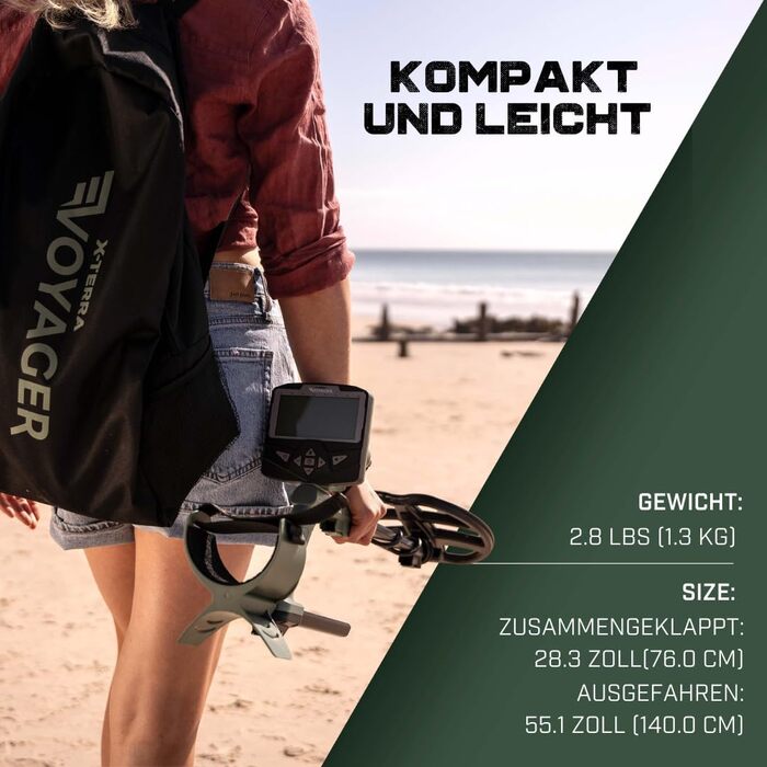 Металодетектор Minelab X-Terra Voyager - професійний, для дорослих, водонепроникний, 4 режими, з навушниками, рюкзаком та шукачем. (Ліс, Зелений)