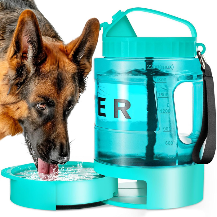 Поїлка для собак Lesotc 2200 мл, велика, для подорожей та кемпінгу (м'ятний)