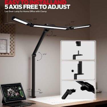 LED лампа Honeywell HJ3 для робочого столу з кріпленням, для архітекторів, офісу та дому. 4 режими, регулювання яскравості, завдання, верстак.