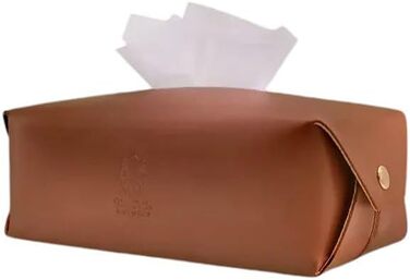 Genuine Leather Cosmetic Tissue Box, Handcrafted, Made in Italy, perfect for living rooms, bathrooms, kitchens, and office/practice (Cognac)