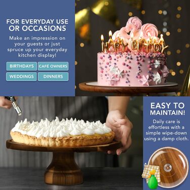 Підставка для тортів HEFTMAN 25,4 см з куполоподібним кришкою – 2-в-1 антиковзаюча підставка з акації з прозорою кришкою з акрилу для тортів, випічки, сирних дощок – ідеально для дня народження, весілля, святкування