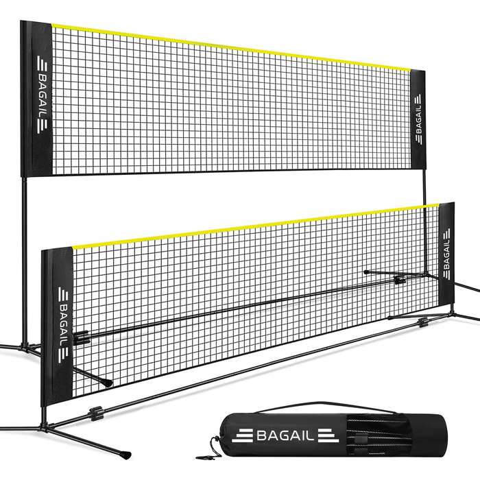 BAGAIL Portable Badminton Net Set - Adjustable Height, 4.2M, Yellow/Black - for Badminton, Tennis, Volleyball