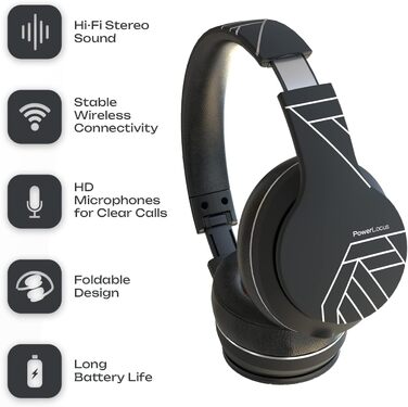 PowerLocus P6 Bluetooth навушники Over-Ear, бездротові з супер басами, 40 годин відтворення, мікрофон, голосовий асистент, активне шумопоглинання для iPhone, Samsung, iPad, PC, Laptop, TV, чорний/срібний