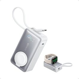 Повербанк Anker MagGo 10000mAh для Apple Watch та iPhone 17/16/15, Samsung, iPad — сертифікований, з вбудованим кабелем USB-C, потужність 35W, білий