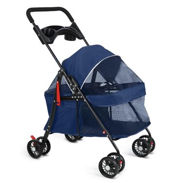 Візок для собак 2в1 до 15 кг, сумка-переноска, блакитний. З гальмом та підстаканниками