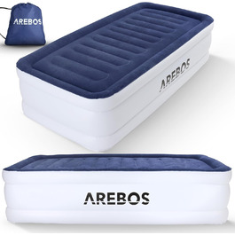 Надувний матрац Arebos | Самостійно надувний матрац 203 × 95 × 51 см, для 1 особи | Гостьовий матрац з електричним насосом | Надувний матрац з сумкою для перенесення, для кемпінгу/дому (Синій/Білий)
