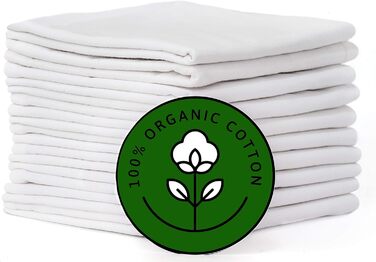 Madras Collections 10-Pack Flour Sack Dish Towels, Certified Organic Cotton, Flour Sack, Towels, Very Absorbent, Embroidery Dish Towels, Kitchen Towels, 71.1 x cm (white) Towels