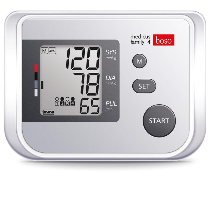 Тонометр boso medicus family 4 – для партнерів та сімей, 4 пам'яті, великий дисплей, виявлення аритмії, універсальна манжета (22–42 см)
