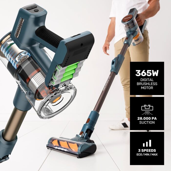 Електричний акумуляторний підмітач Taurus HVCA72592B, блакитно-сірий, з хромованою та мідною фурнітурою