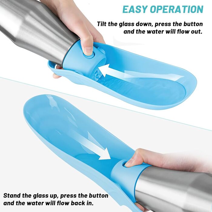 Водяна пляшка для собак ZoneYan 750 мл з нержавіючої сталі, портативна, витокозахисна, для подорожей, парків, кемпінгу, походів (світло-блакитна)