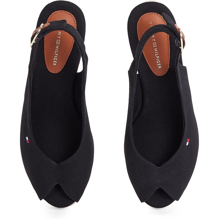 Сандалі жіночі Tommy Hilfiger Flag Mid Wedge Espad SLIN чорні (35 EU) - Стильні шкіряні босоніжки на танкетці