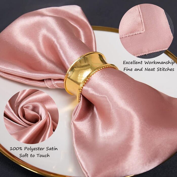 SiinvdaBZX 100-Piece Rose Gold Cloth Napkins 30.5x30.5 cm, Square Satin Napkins Silky Soft Dinner Napkins or Handkerchief for Banquet Wedding Christmas Thanksgiving Decoration