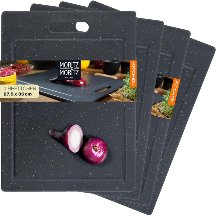 Набір обробних дощок Moritz & Moritz з пластику з імітацією граніту - 25 x 15 см, BPA Free, для сніданку, гігієнічні, придатні для миття в посудомийній машині (Великий, 4 шт.)