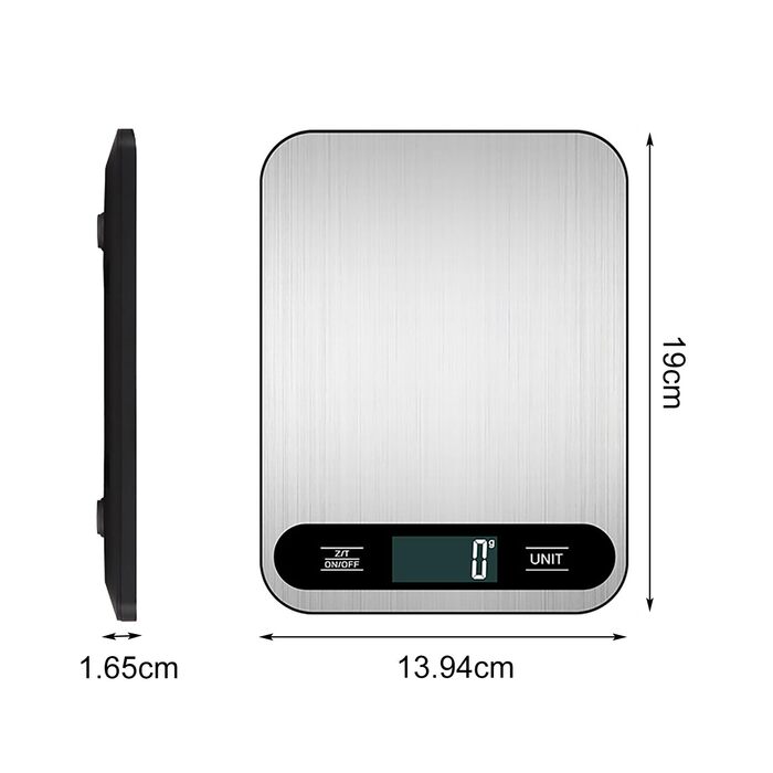 Кухонні ваги Vaolmlop, цифрові, 10 кг, LCD дисплей, багатофункціональні, з нержавіючою сталі, точність 1 г, срібні
