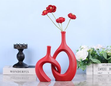 Червоні вази для декору: сучасні вази для столу, композиції для святкового столу, круглі вази бохо-стилю для пампас трави та квітів, червоний декор для дому, маленькі вази для вітальні, спальні, журнального столика, каміна. Колір: червоний (Getaway Solids