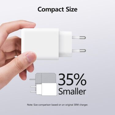 Швидкий зарядний пристрій Envircell USB-C GaN 30W з 2 портами (USB-C та USB-A), PD 3.0, білий. Сумісний з iPhone, Samsung та іншими телефонами.